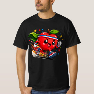 Superroter Apfel Lauf Cartoon Fitness-Maskottchen T-Shirt