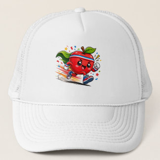 Superroter Apfel Lauf Cartoon Fitness-Maskottchen Truckerkappe