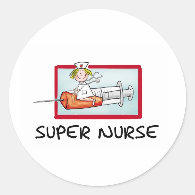 Superschwester - Humorvolle Cartoon Krankenschwest Runder Aufkleber (Vorderseite)