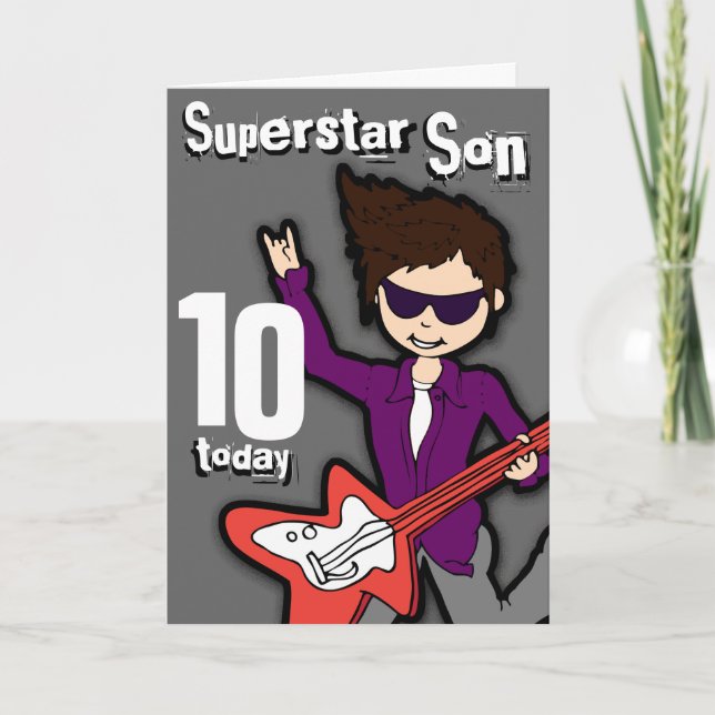 Superstar Fils 10e anniversaire gris carte garçon  (Devant)