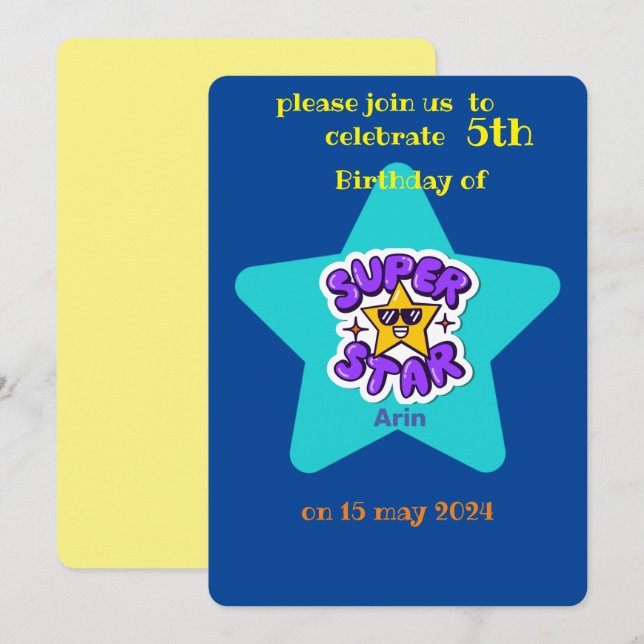 Superstar-Kindergeburtstag Einladung (Vorne/Hinten)