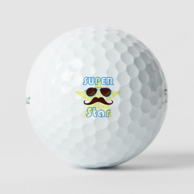 Superstar mit Sonnenbrille und Schnurrbart Golfball (Vorderseite)