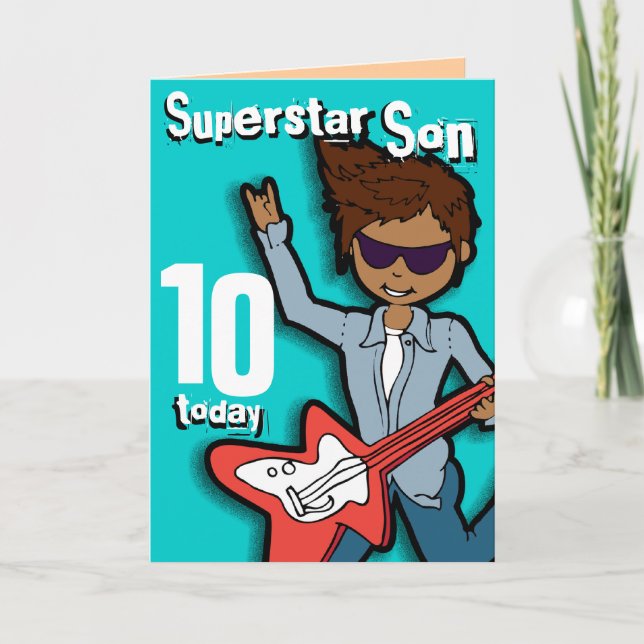 Superstar Son 10e anniversaire aqua carte garçon (Devant)