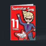 Superstar Son 11. Geburtstag rote Blondenkarte Karte<br><div class="desc">Auf dieser Karte steht: "Superstar Son 11 heute. Innen: "Happy Birthday". Oder passen Sie Ihre eigenen Worte an. Spielkarte,  die ausschließlich von Sarah Trett entworfen wurde.</div>
