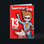 Superstar Son 11. Geburtstagskarte Karte<br><div class="desc">Auf dieser Karte steht: "Superstar Son 13 heute. Innen: "Happy Birthday". Oder passen Sie Ihre eigenen Worte an. Spielkarte,  die ausschließlich von Sarah Trett entworfen wurde.</div>