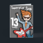 Superstar Son 11. Geburtstagskarte Karte<br><div class="desc">Auf dieser Karte steht: "Superstar Son 13 heute. Innen: "Happy Birthday". Oder passen Sie Ihre eigenen Worte an. Spielkarte,  die ausschließlich von Sarah Trett entworfen wurde.</div>