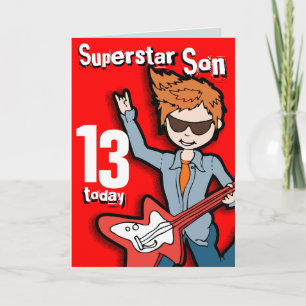 Superstar Son 11e anniversaire carte garçon rouge