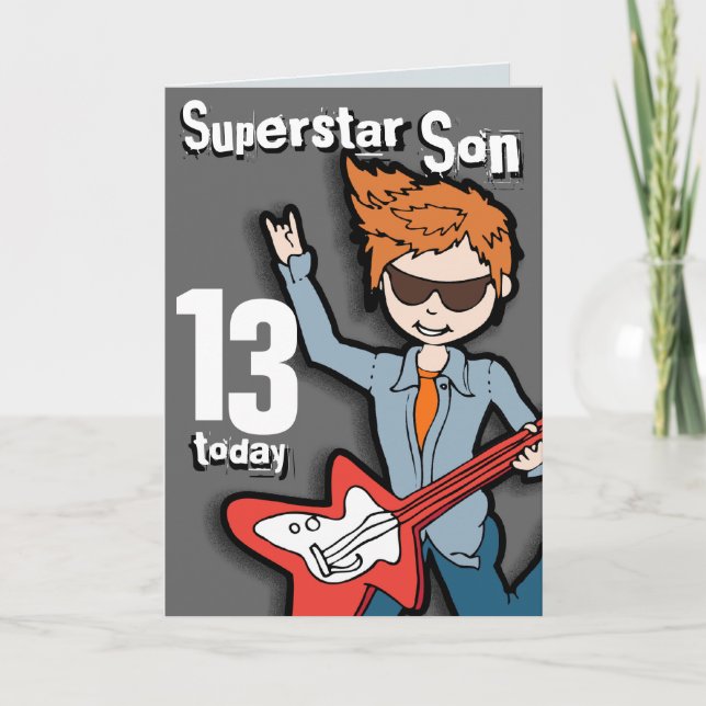 Superstar Son 11e anniversaire gris carte garçon (Devant)
