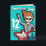 Superstar Son 12. Geburtstagskarte Aqua Karte<br><div class="desc">Auf dieser Karte steht: "Superstar Son 12 heute. Innen: "Herzlichen Glückwunsch zum Geburtstag". Oder passen Sie Ihre eigenen Worte an. Spielkarte,  die ausschließlich von Sarah Trett entworfen wurde.</div>