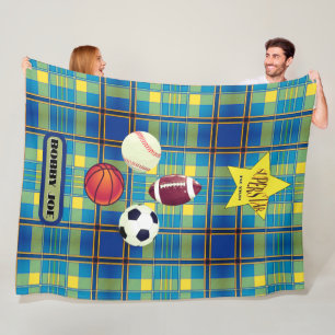 Superstar Tartan Blue Yellow Fleecedecke