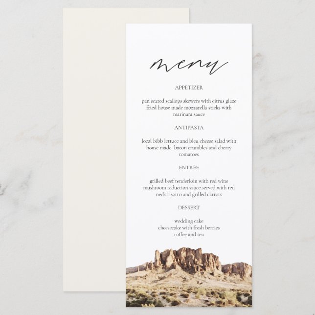 SUPERSTITION MOUNTAIN Watercolor Wedding Menu Card Menükarte (Vorne/Hinten)