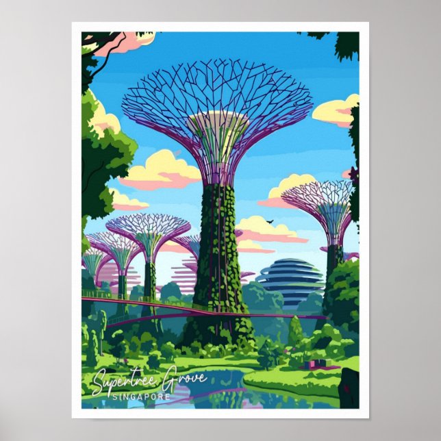 Supertree Grove Singapur Art Travel Illustration Poster (Vorne)