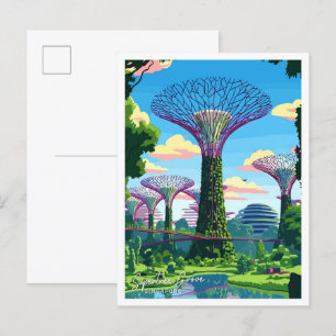 Supertree Grove Singapur Art Travel Illustration Postkarte
