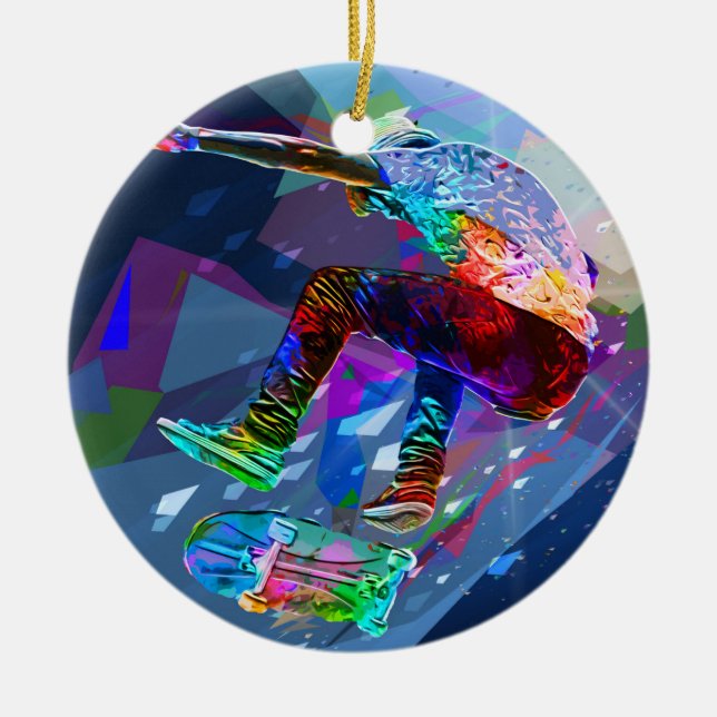 Superzeichenstift farbiger SilhouetteSkateboarder Keramik Ornament (Vorne)