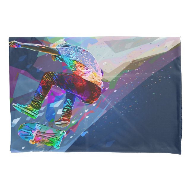 Superzeichenstift farbiger SilhouetteSkateboarder Kissenbezug (Vorderseite)