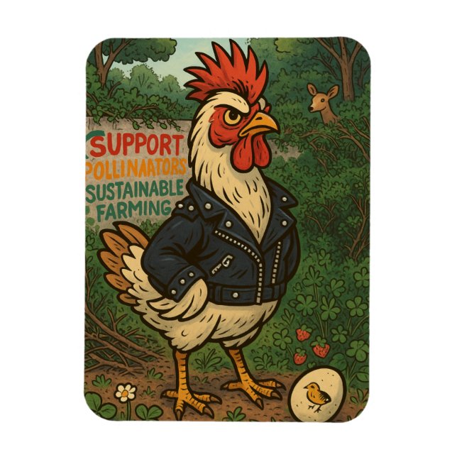 Support Polinators Cool Rooster in Leather Jacket Magnet (Vertikal)