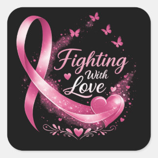 Support Squad Breast Cancer Awareness pink ribbon  Quadratischer Aufkleber