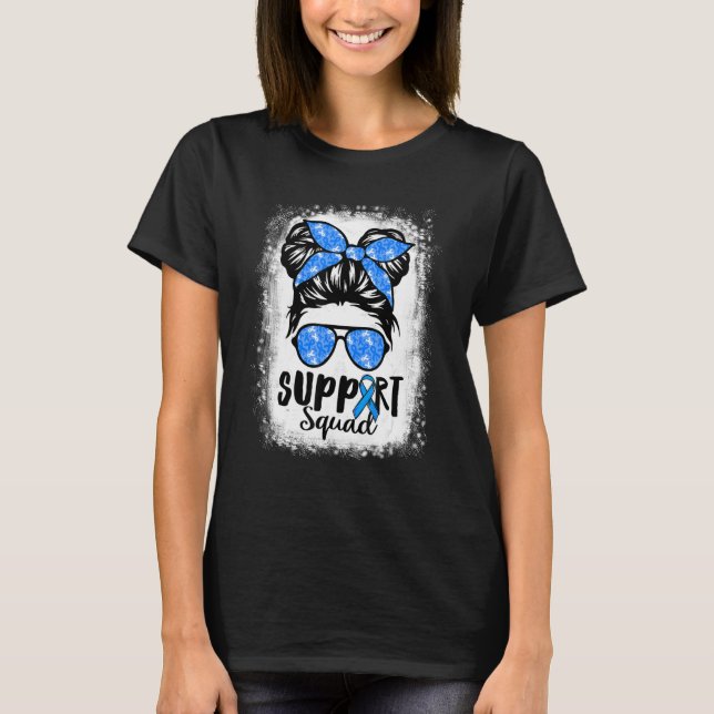 Support Squad Messy Bun Blue Warrior Diabetes Awar T-Shirt (Vorderseite)