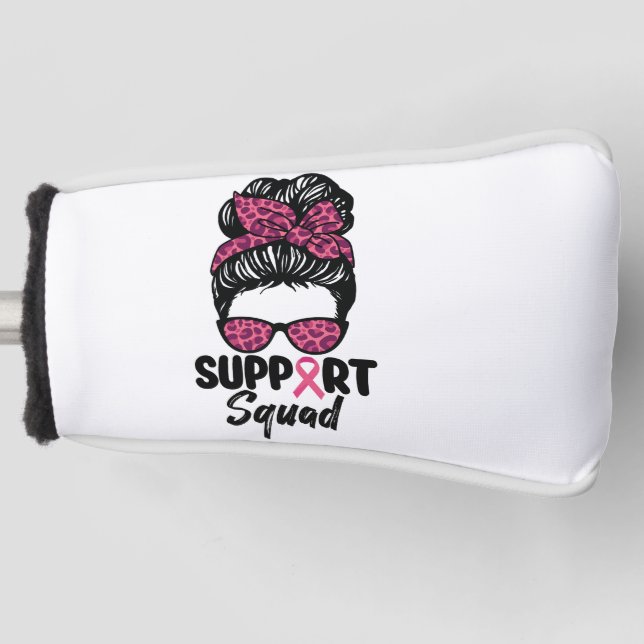 Support Squad Messy Bun Pink Warrior Breast Cancer Golf Headcover (Vorderseite)