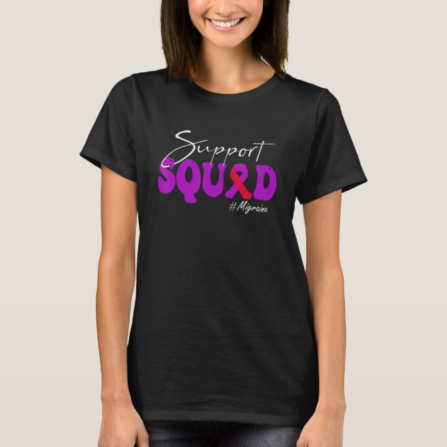 Support Squad Migraine Awareness Purple & Red Ribb T-Shirt (Vorderseite)