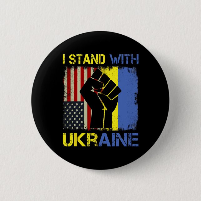 Support Ukraine I Stand With Ukraine Ukrainian Fla Button (Vorderseite)