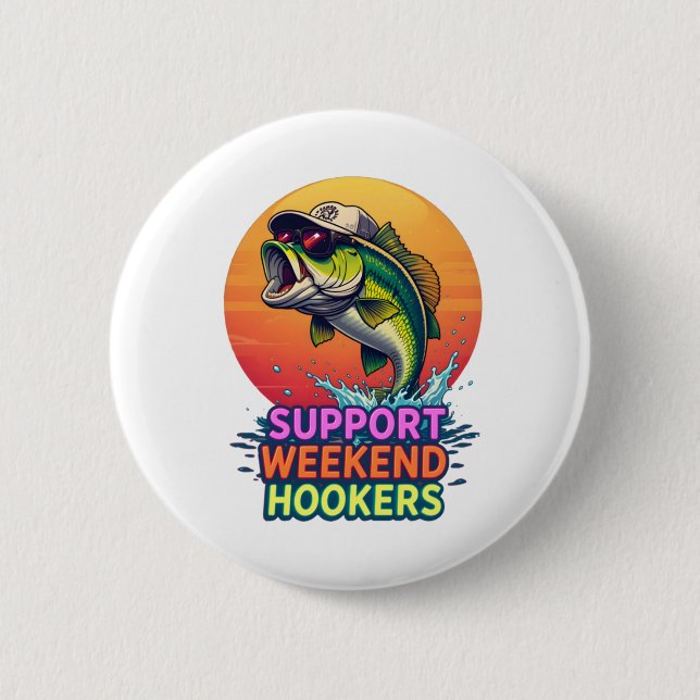 Support Weekend S - Funny Fishing Cartoon Design S Button (Vorderseite)