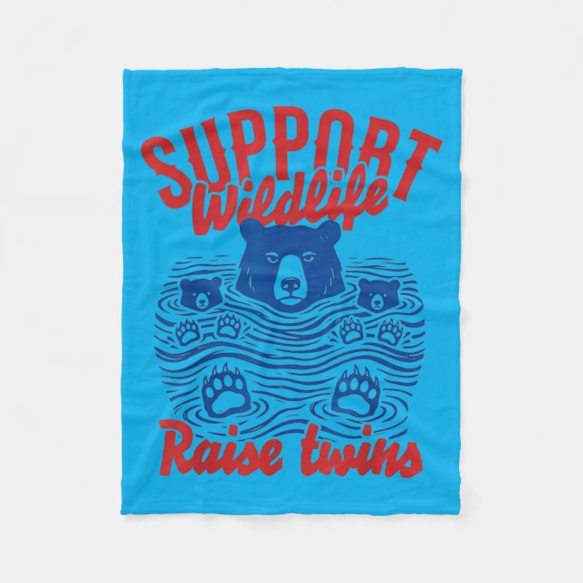 Support Wildlife Raise Twins Funny Mama Bear Fleecedecke (Vorderseite)