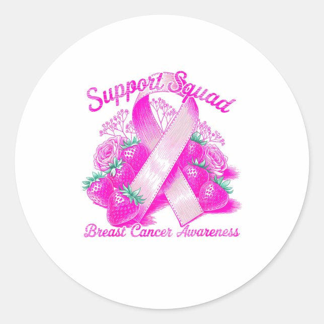 Suprt Squad Breast Cancer Awareness Nk Ribbon Wome Runder Aufkleber (Vorderseite)