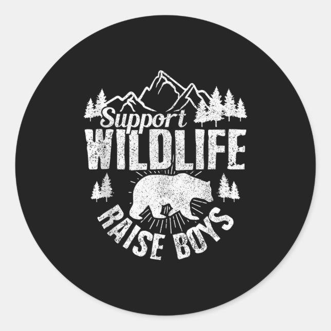Suprt Wildlife Raise Boys Mom Dad Wild One Funny G Runder Aufkleber (Vorderseite)