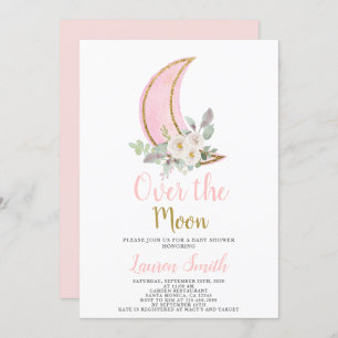 Sur la lune Baby shower fille Invitation