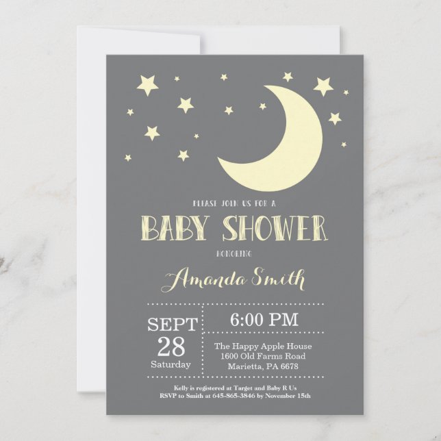 Sur la Lune Baby shower Invitation Jaune (Devant)