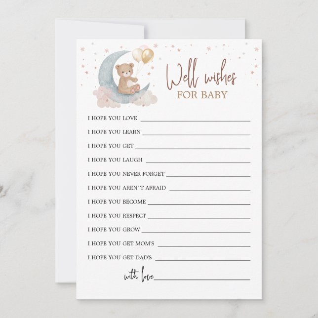 Sur la lune - bien des souhaits pour la carte bébé (Devant)