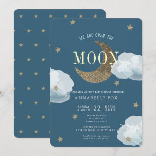 Sur la Lune Midnight Blue Baby shower Invitation