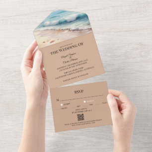 Sur la plage aquarelle invitation mariage