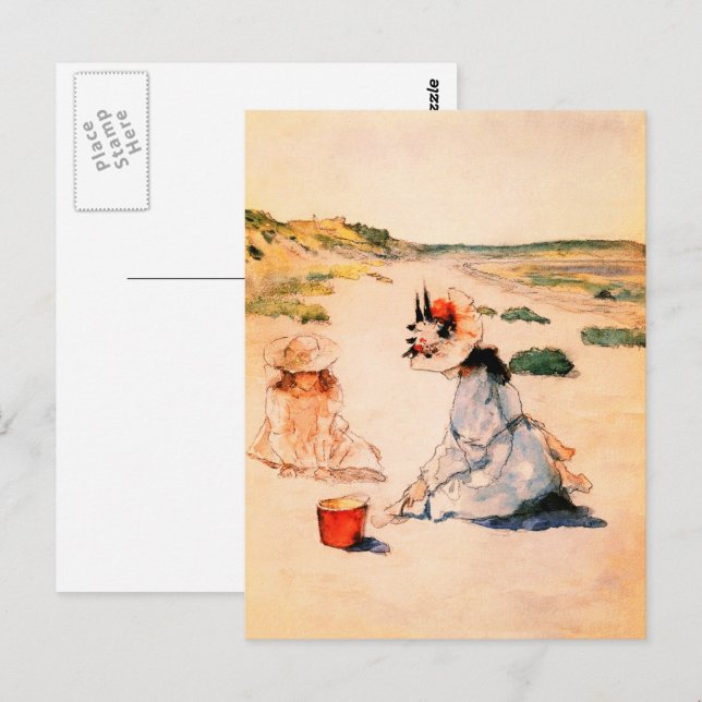 Sur la plage. Cartes postales de beaux-arts de la  (Devant / Derrière)