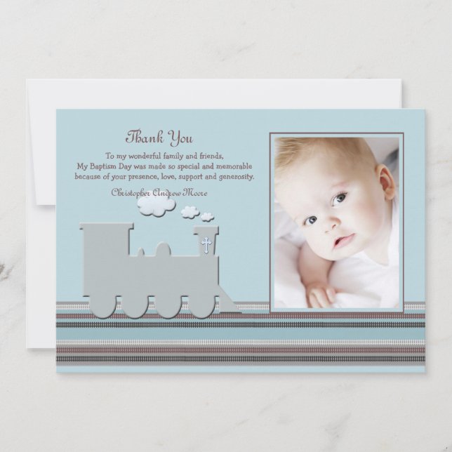 Sur le carte de remerciements bleu de photo de (Devant)