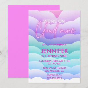 Sur le nuage 9 Invitation d'anniversaire 9e rose m