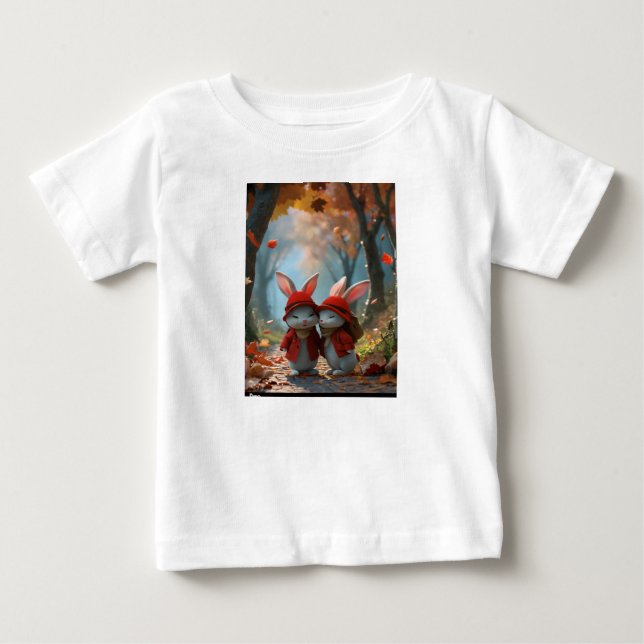 sur T-shirt blanc mignon deux petits lapins (Devant)