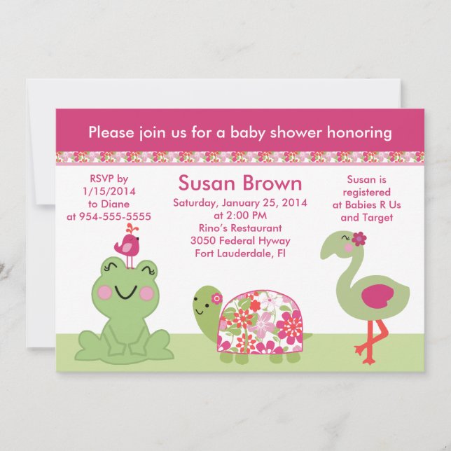 Sur une invitation à un Baby shower d'étang/tortue (Devant)
