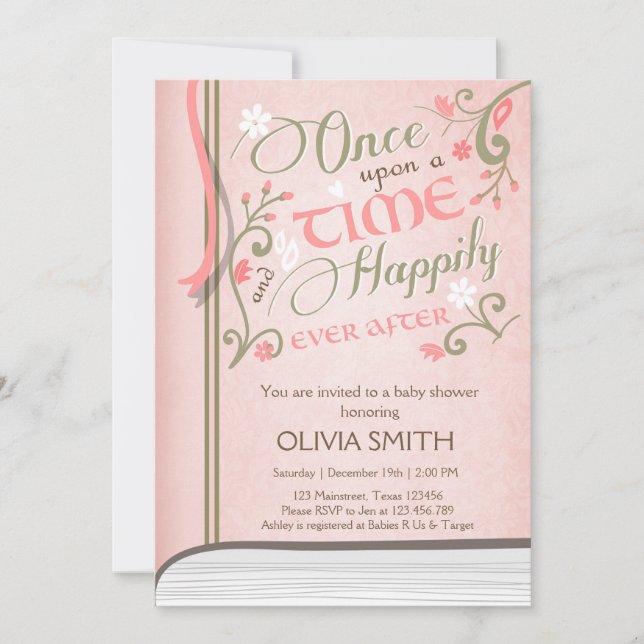 Sur une invitation Baby shower Time Storybook Pink (Devant)