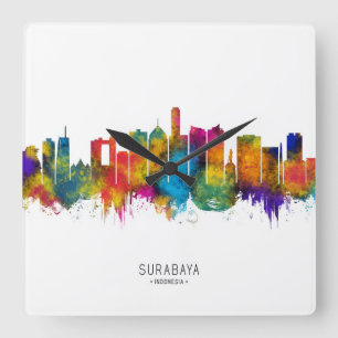 Surabaya Indonesia Skyline Quadratische Wanduhr
