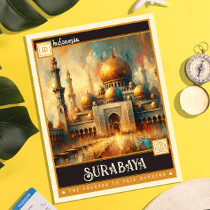 Surabaya, Indonesien Vintage Malerei Postkarte