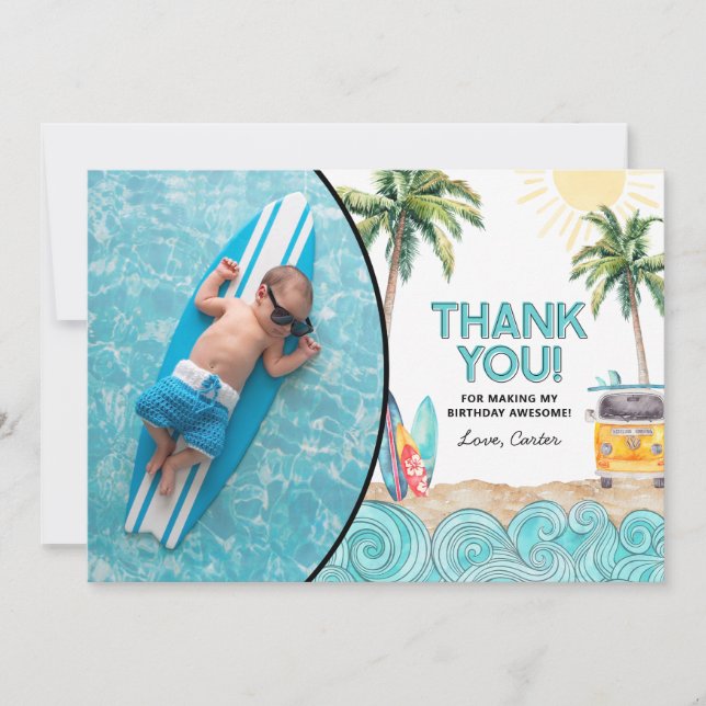 Surf Anniversaire Carte de remerciements (Devant)