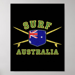 Surf Australien Vintage-Surfboards Aussie-Flagge S Poster