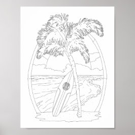 Surf Beach Adult Coloring Poster