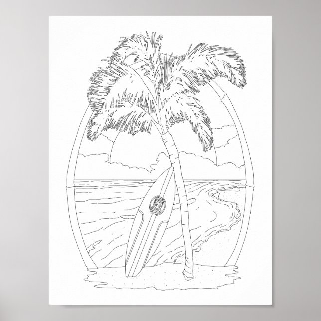 Surf Beach Adult Coloring Poster (Vorne)
