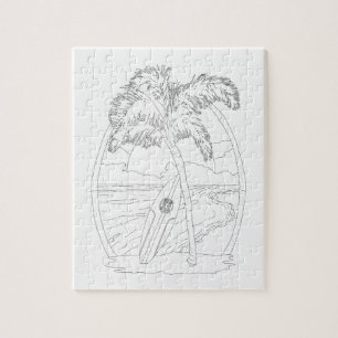 Surf Beach Adult Coloring Puzzle