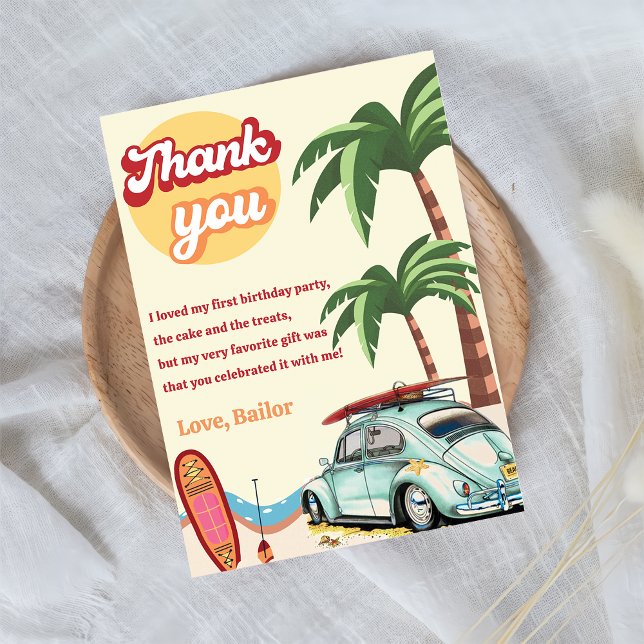 Surf Beach Anniversaire Carte de remerciements (Créateur téléchargé)