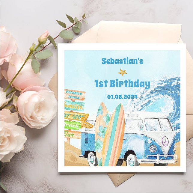 Surf Beach Birthday Party Napkins Serviette (Von Creator hochgeladen)