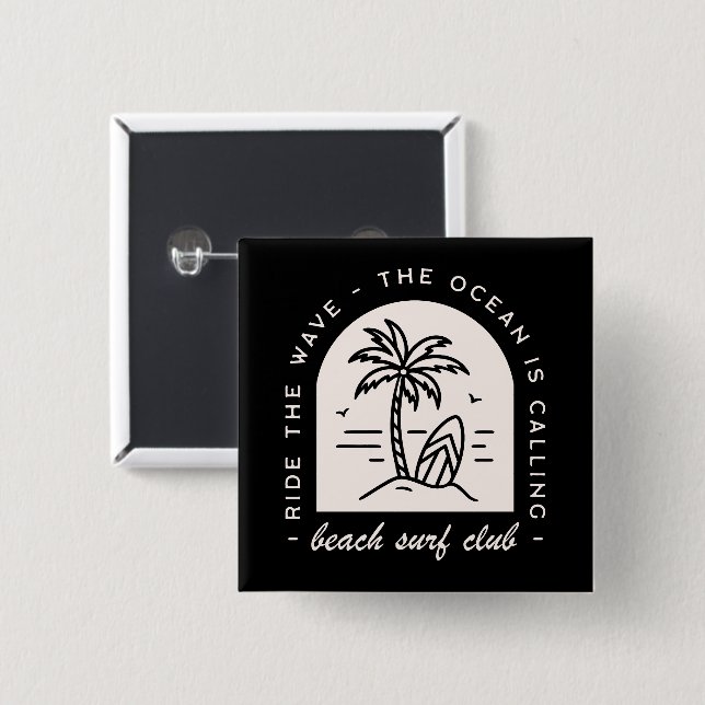 Surf Beach Club Surfliebhaber Squad Crew schwarz Button (Vorne & Hinten)